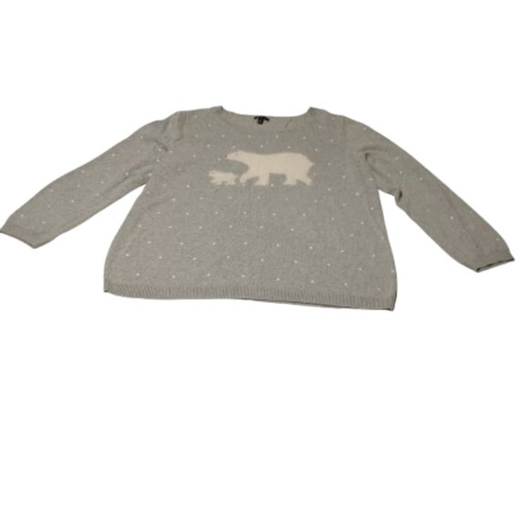 Talbots Women's 1X Grey Pull-over Fuzzy Polar Bear Sweater Long-Sleeve Pre-owned - Picture 2 of 6